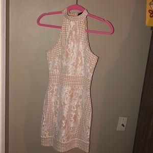 White lace halter top mini dress